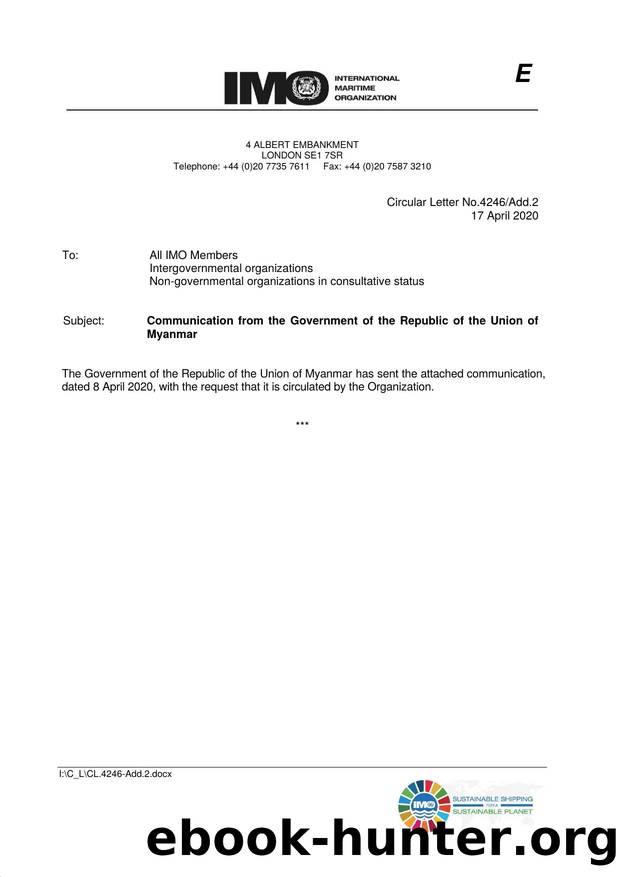 Circular Letter No. 4246Add.2 - Communication from the Government of the Republic of the Union of Myanmar by Elnara Krayenbuhl