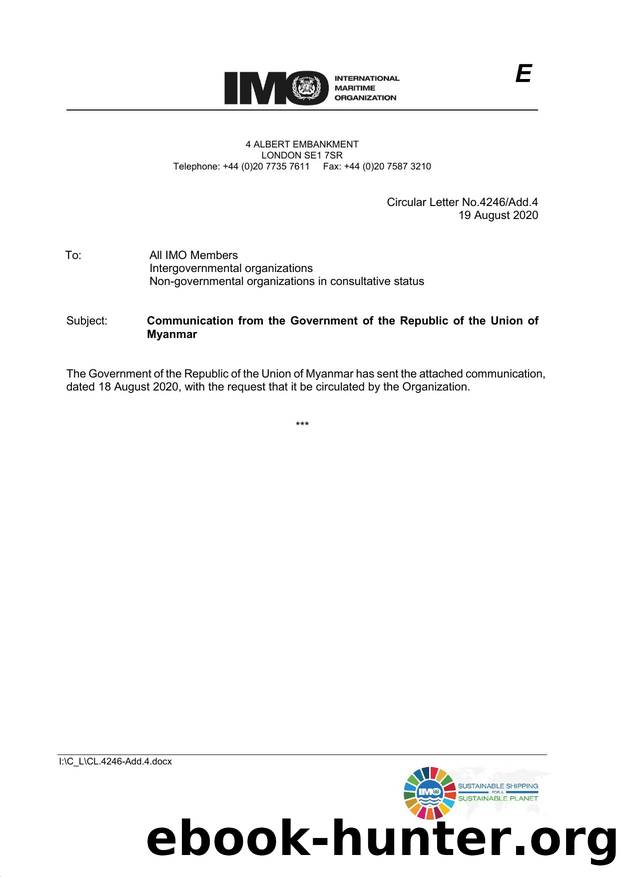 Circular Letter No. 4246Add.4 - Communication from the Government of the Republic of the Union of Myanmar by Elnara Krayenbuhl
