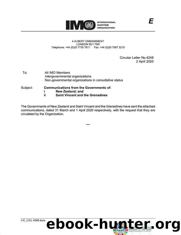 Circular Letter No. 4248 - Communications from the Governments of: (i) New Zealand; and (ii) Saint Vincent and the Grenadines by judith.guy