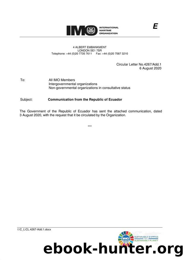 Circular Letter No. 4267Add.01 - Communication from the Republic of Ecuador by Redistributed by Regs4ships Ltd