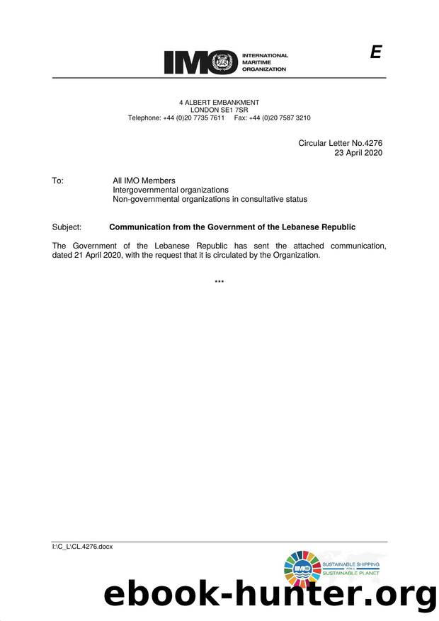 Circular Letter No. 4276 - Communication from the Government of the Lebanese Republic by Redistributed by Regs4ships Ltd