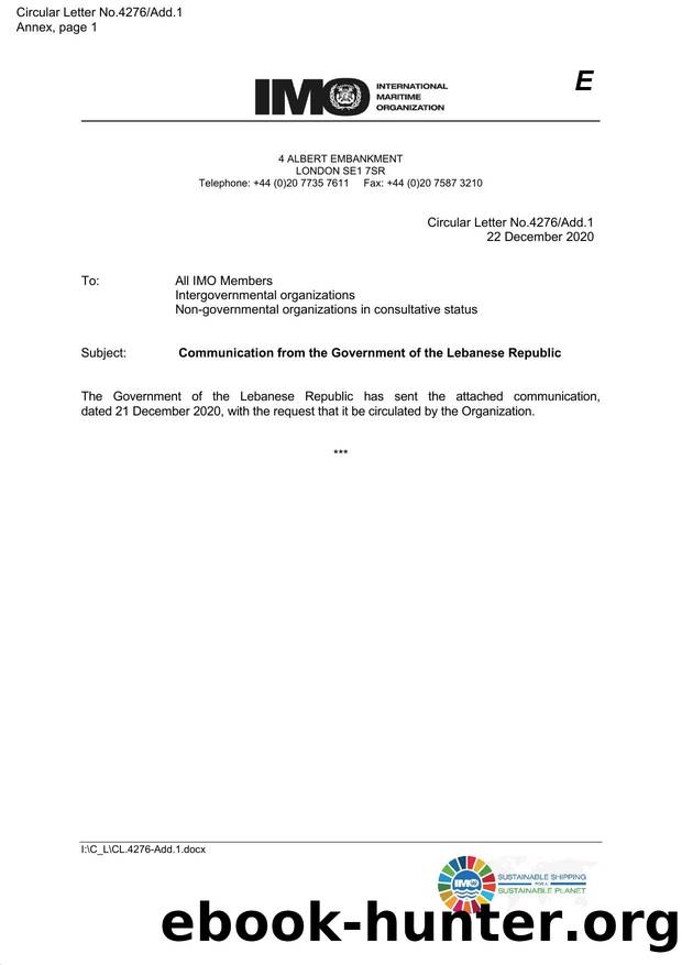 Circular Letter No. 4276Add.1- Communication from the Government of the Lebanese Republic by Redistributed by Regs4ships Ltd