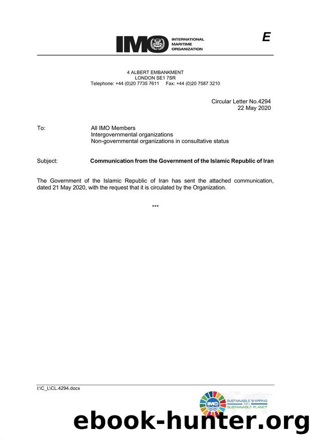 Circular Letter No. 4294 - Communication from the Government of the Islamic Republic of Iran by Redistributed by Regs4ships Ltd