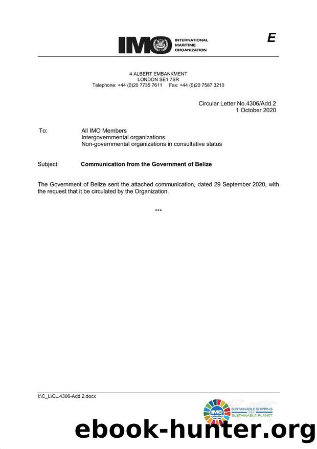 Circular Letter No. 4306Add.2 - Communication from the Government of Belize by Redistributed by Regs4ships Ltd