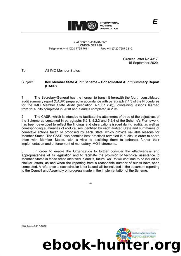 Circular Letter No. 4317 - IMO Member State Audit Scheme Ã¢ÂÂ Consolidated Audit Summary Report (CASR) by IMO