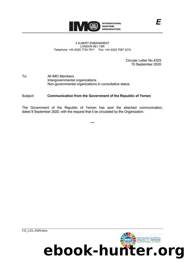 Circular Letter No. 4325 - Communication from the Government of the Republic of Yemen by Redistributed by Regs4ships Ltd
