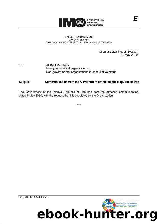 Circular Letter No.4216Add.1 - Communication from the Government of the Islamic Republic of Iran by Redistributed by Regs4ships Ltd