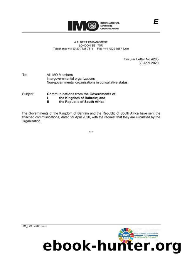Circular Letter No.4285 - Communications From The Governments OfI The Kingdom Of Bahrain.4285 - Communications From The Governments OfI The Kingdom Of Bahrain.4285 - Communications by Unknown