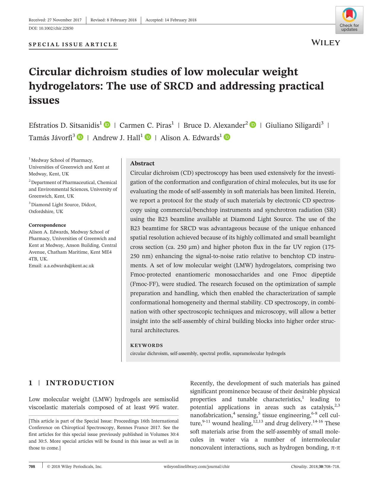 Circular dichroism studies of low molecular weight hydrogelators: The use of SRCD and addressing practical issues by unknow