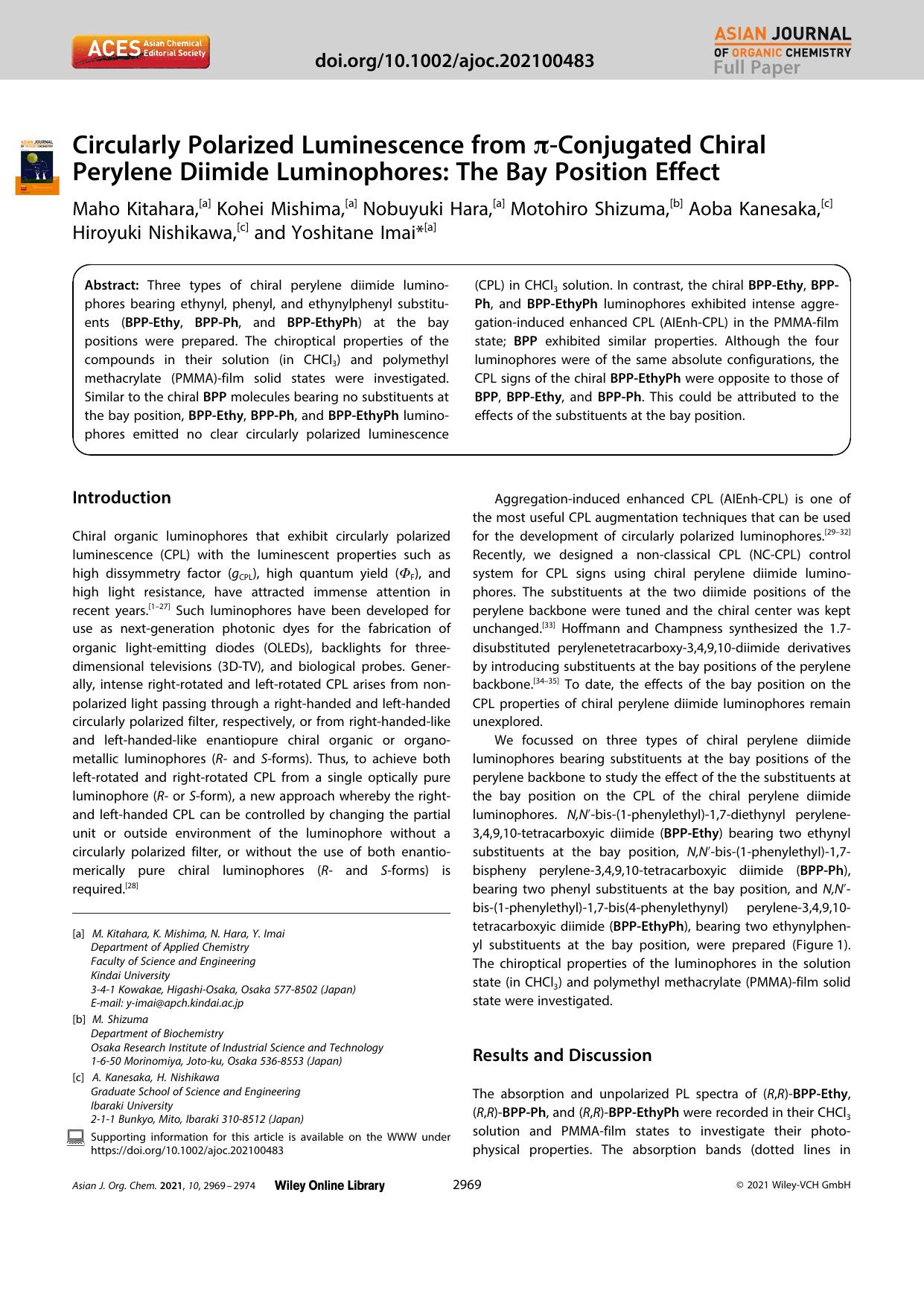 Circularly Polarized Luminescence from ÏâConjugated Chiral Perylene Diimide Luminophores: The Bay Position Effect by Unknown