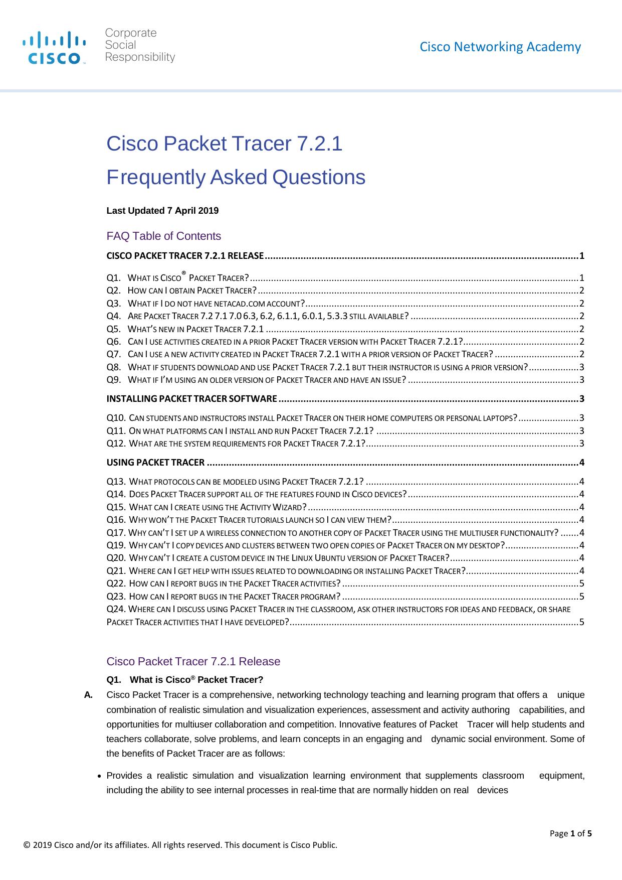 Cisco Packet Tracer FAQ by Unknown