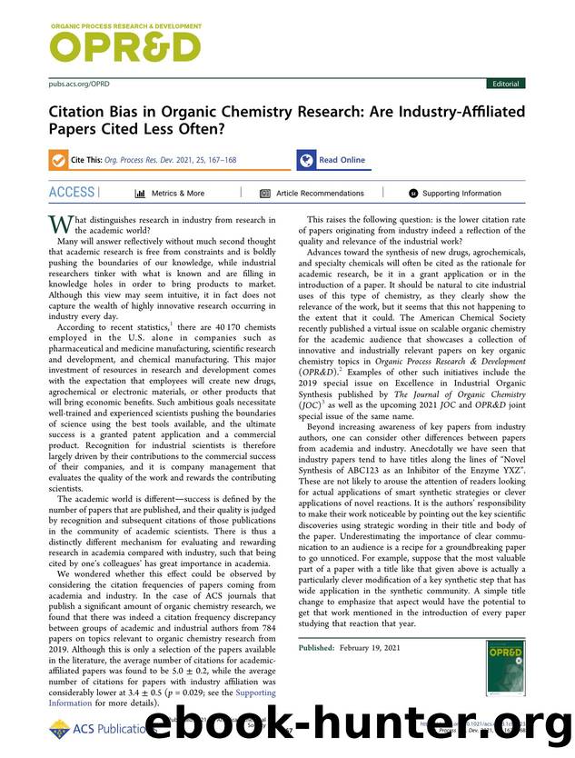 Citation Bias in Organic Chemistry Research: Are Industry-Affiliated Papers Cited Less Often? by Kai Rossen and Kali A. Miller