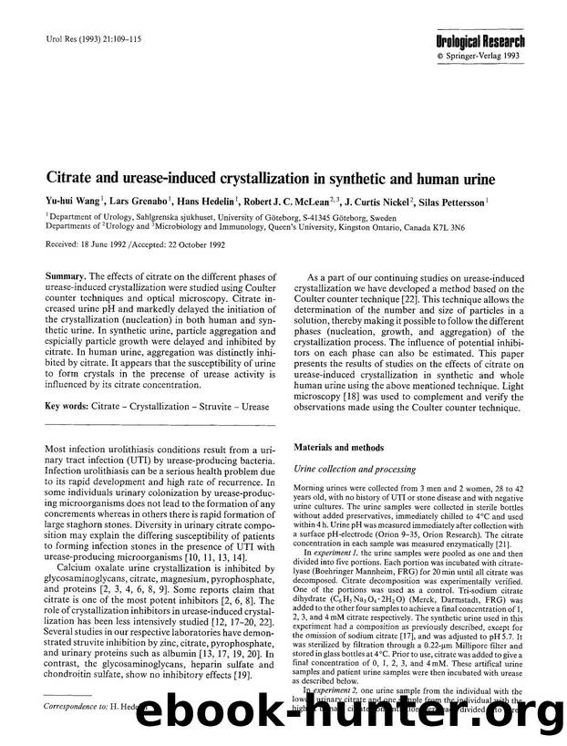 Citrate and urease-induced crystallization in synthetic and human urine by Unknown