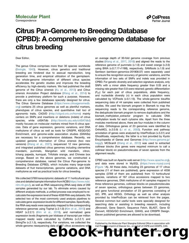 Citrus Pan-Genome to Breeding Database (CPBD): A comprehensive genome database for citrus breeding by unknow