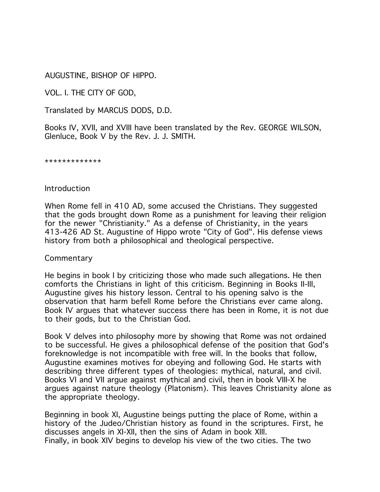 City of God by Augustine of Hippo St