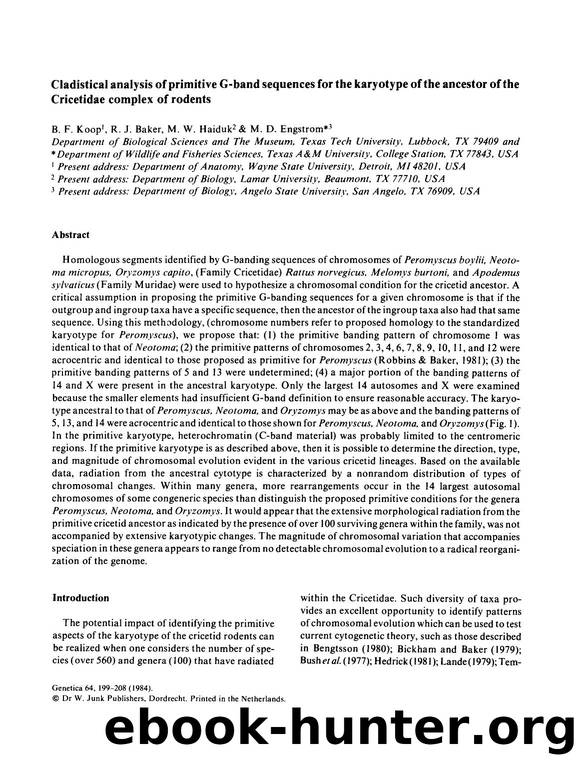 Cladistical analysis of primitive G-band sequences for the karyotype of the ancestor of the Cricetidae complex of rodents by Unknown