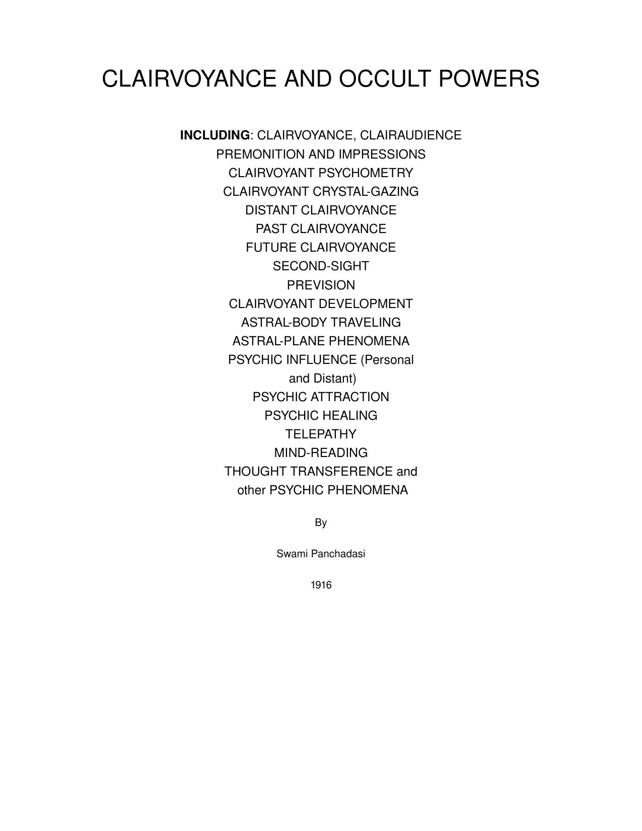 Clairvoyance and Occult Powers by Unknown