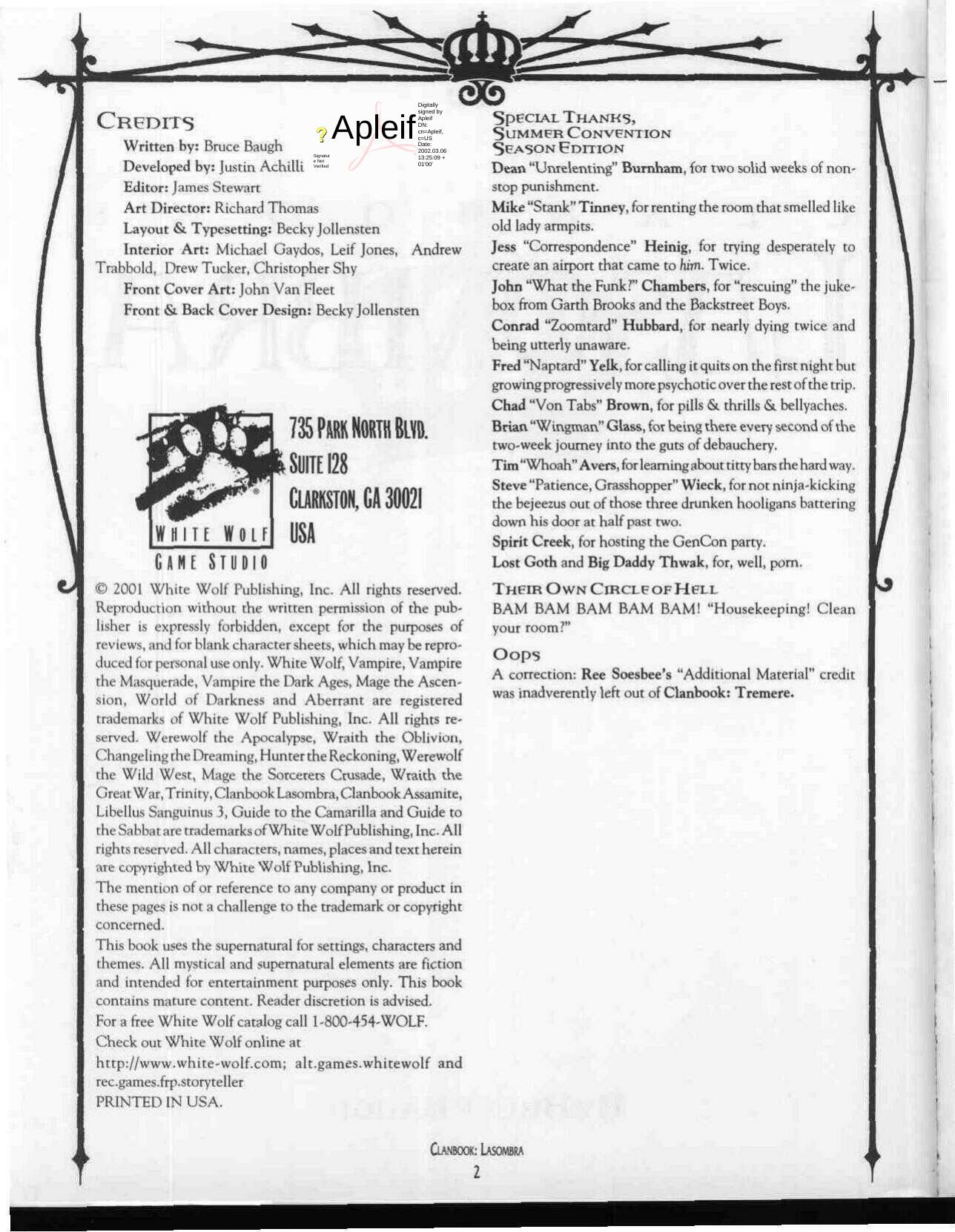 Clanbook: Lasombra (Vampire: The Masquerade) by Bruce Baugh