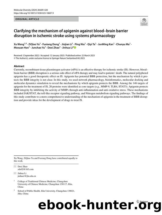 Clarifying the mechanism of apigenin against bloodâbrain barrier disruption in ischemic stroke using systems pharmacology by unknow