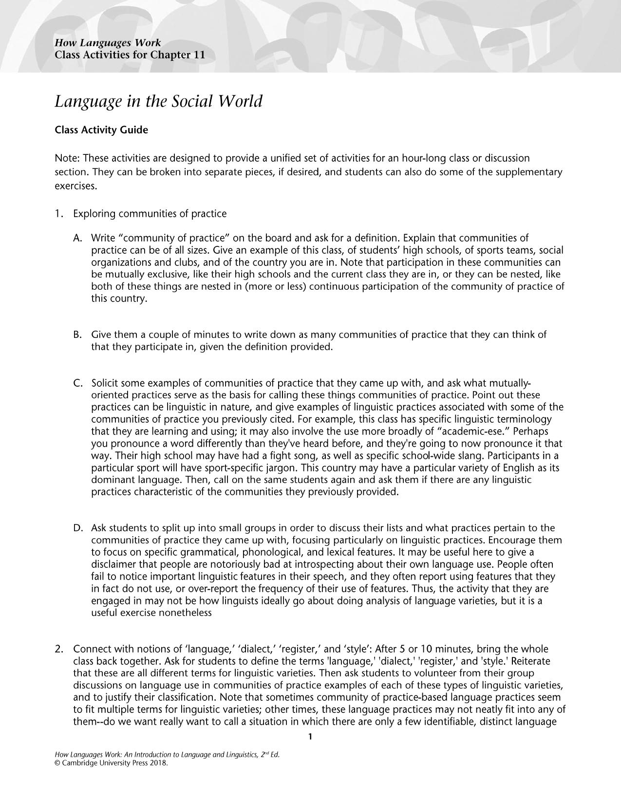 Class Activity Guide by Nash