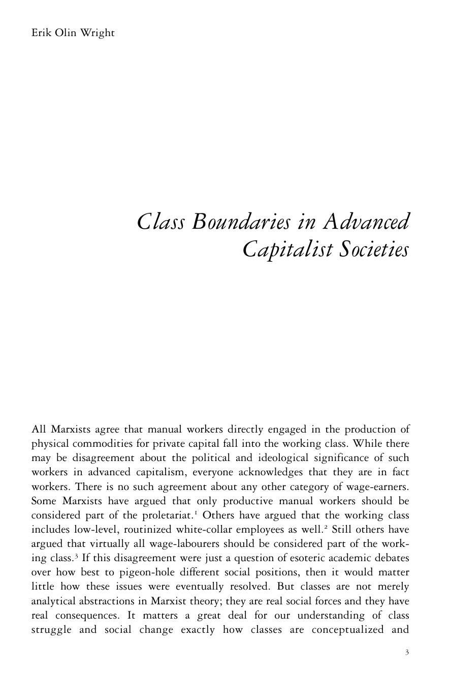 Class Boundaries in Advanced Capitalist Societies by Erik Olin Wright