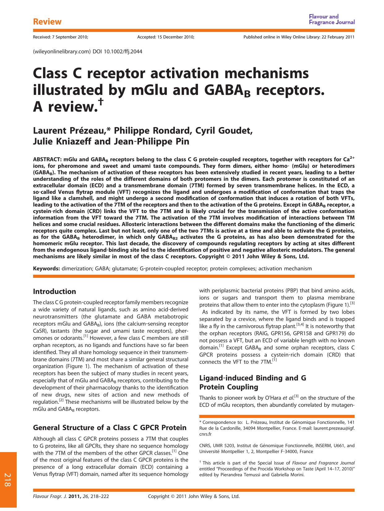 Class C receptor activation mechanisms illustrated by mGlu and GABAB receptors. A review. by Unknown