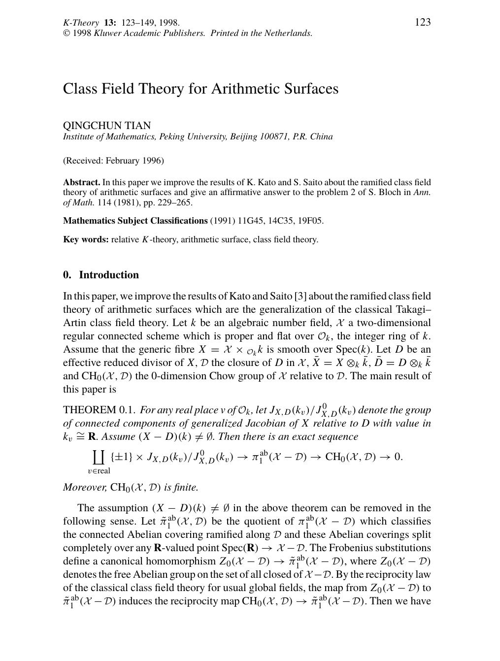 Class Field Theory for Arithmetic Surfaces by Unknown