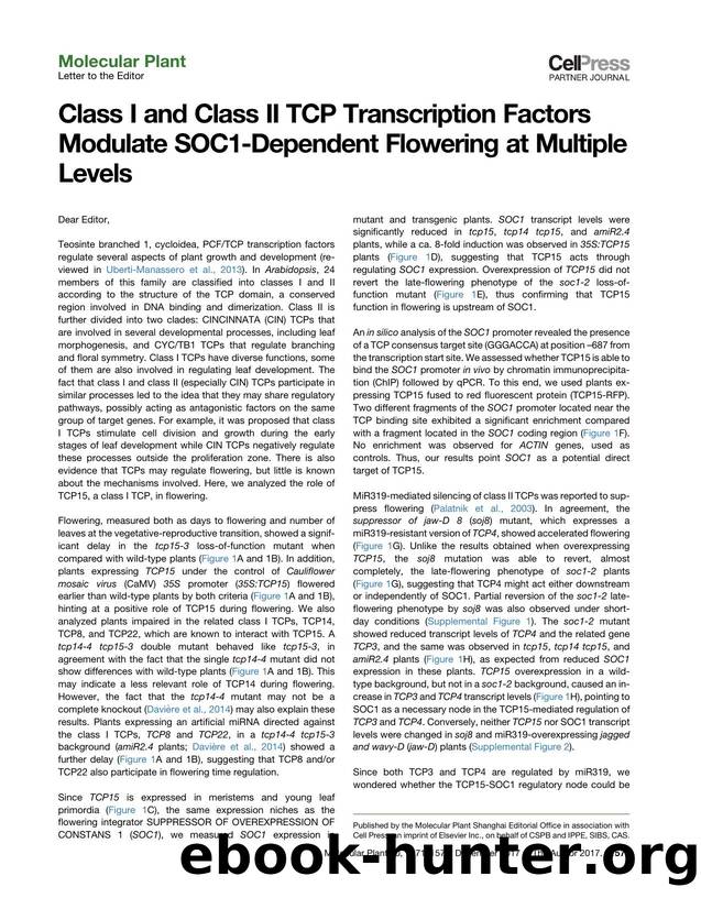 Class I and Class II TCP Transcription Factors Modulate SOC1-Dependent Flowering at Multiple Levels by Leandro E. Lucero & Pablo A. Manavella & Diana E. Gras & Federico D. Ariel & Daniel H. Gonzalez