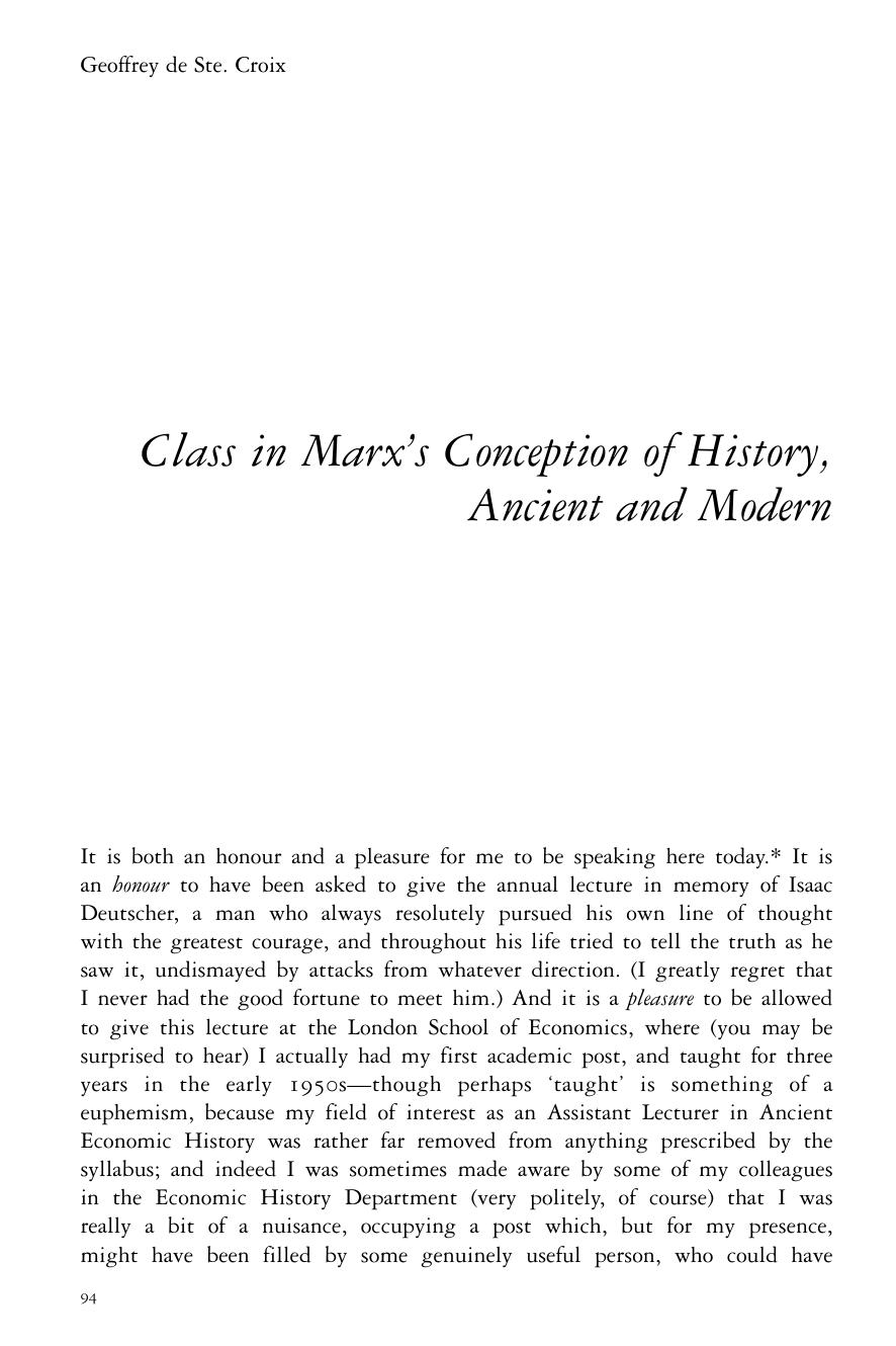 Class in Marxâs Conception of History, Ancient and Modern by Geoffrey de Ste. Croix