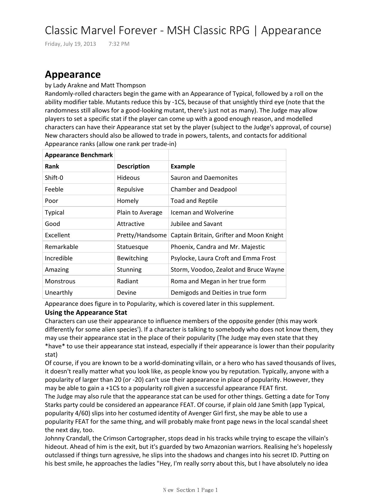 Classic Marvel Forever by MSH Classic RPG Appearance