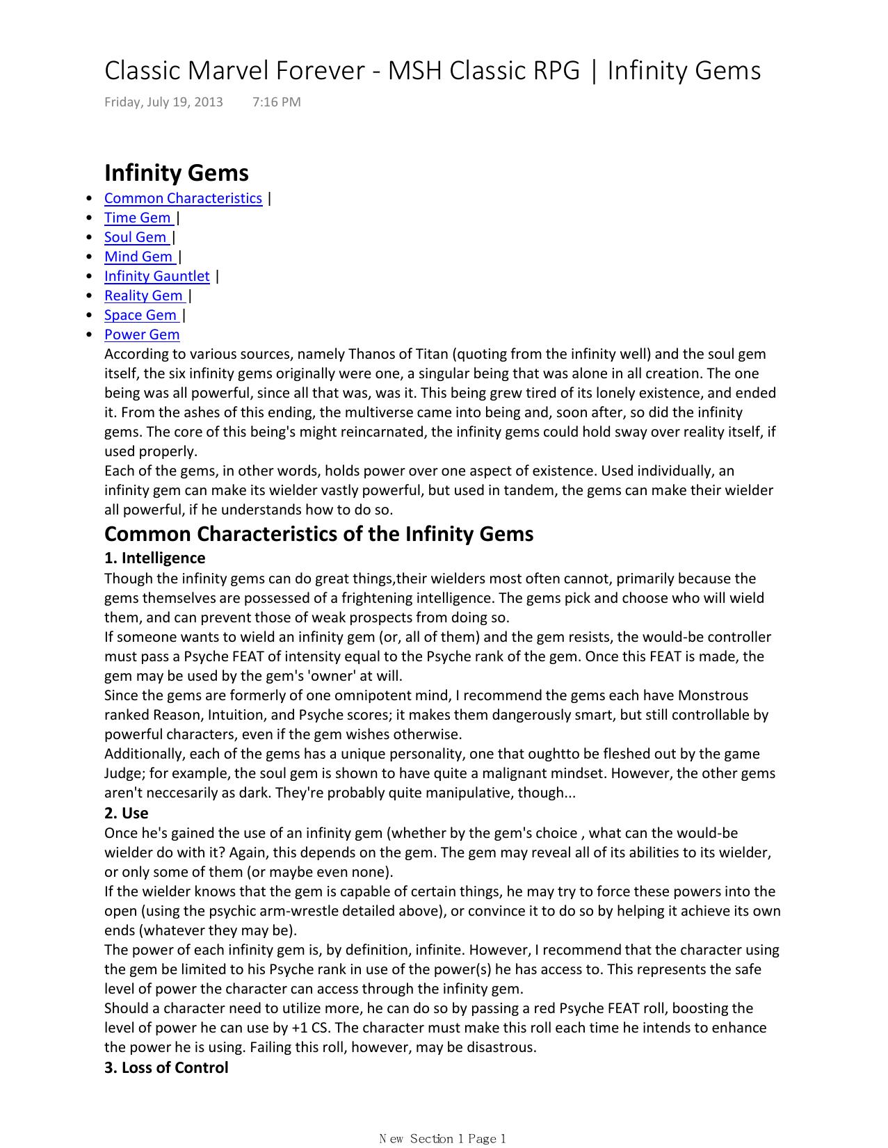 Classic Marvel Forever by MSH Classic RPG Infinity Gems