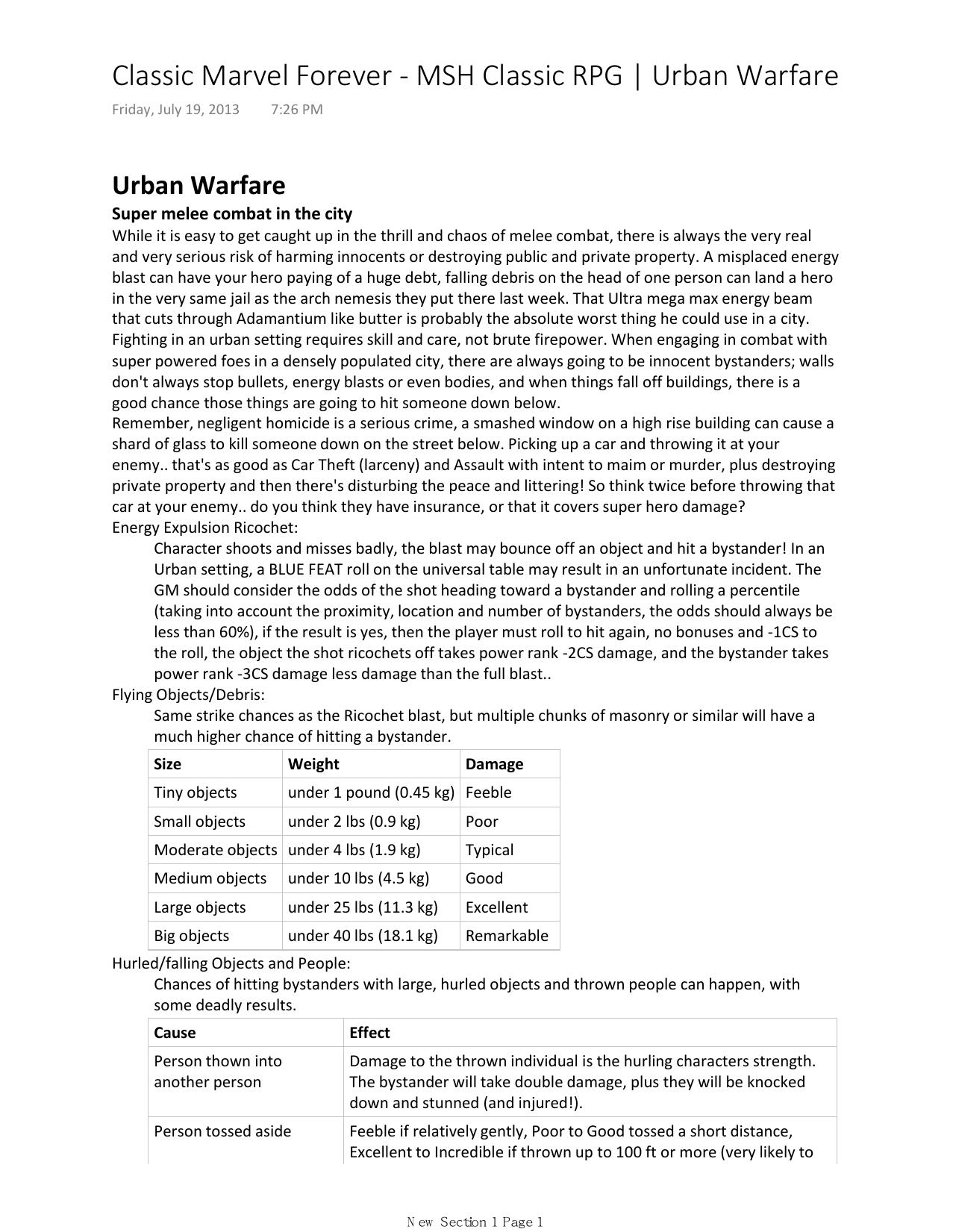 Classic Marvel Forever by MSH Classic RPG Urban Warfare