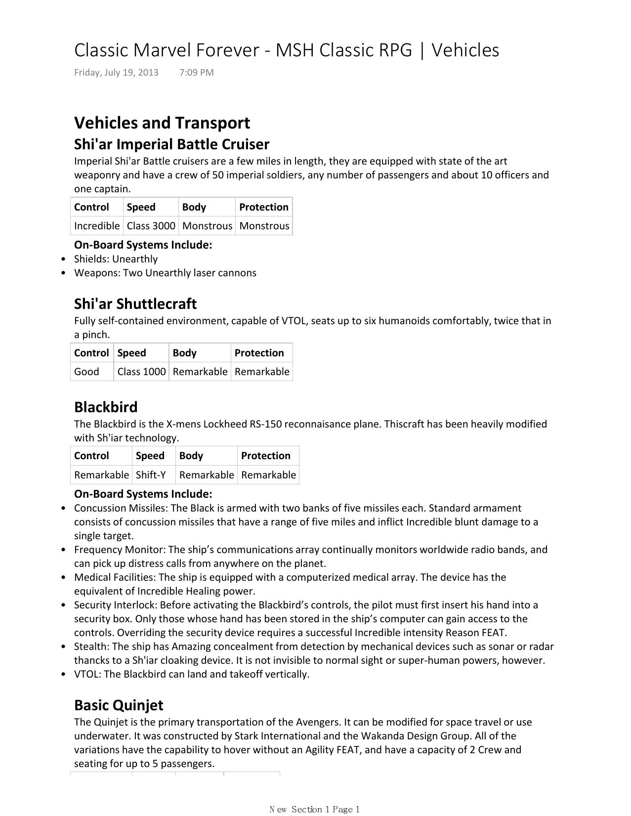 Classic Marvel Forever by MSH Classic RPG Vehicles
