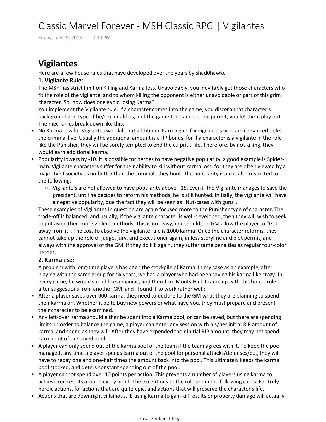 Classic Marvel Forever by MSH Classic RPG Vigilantes