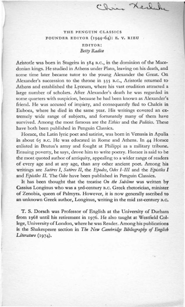 Classical Literary Criticism (Penguin Classics) by Various