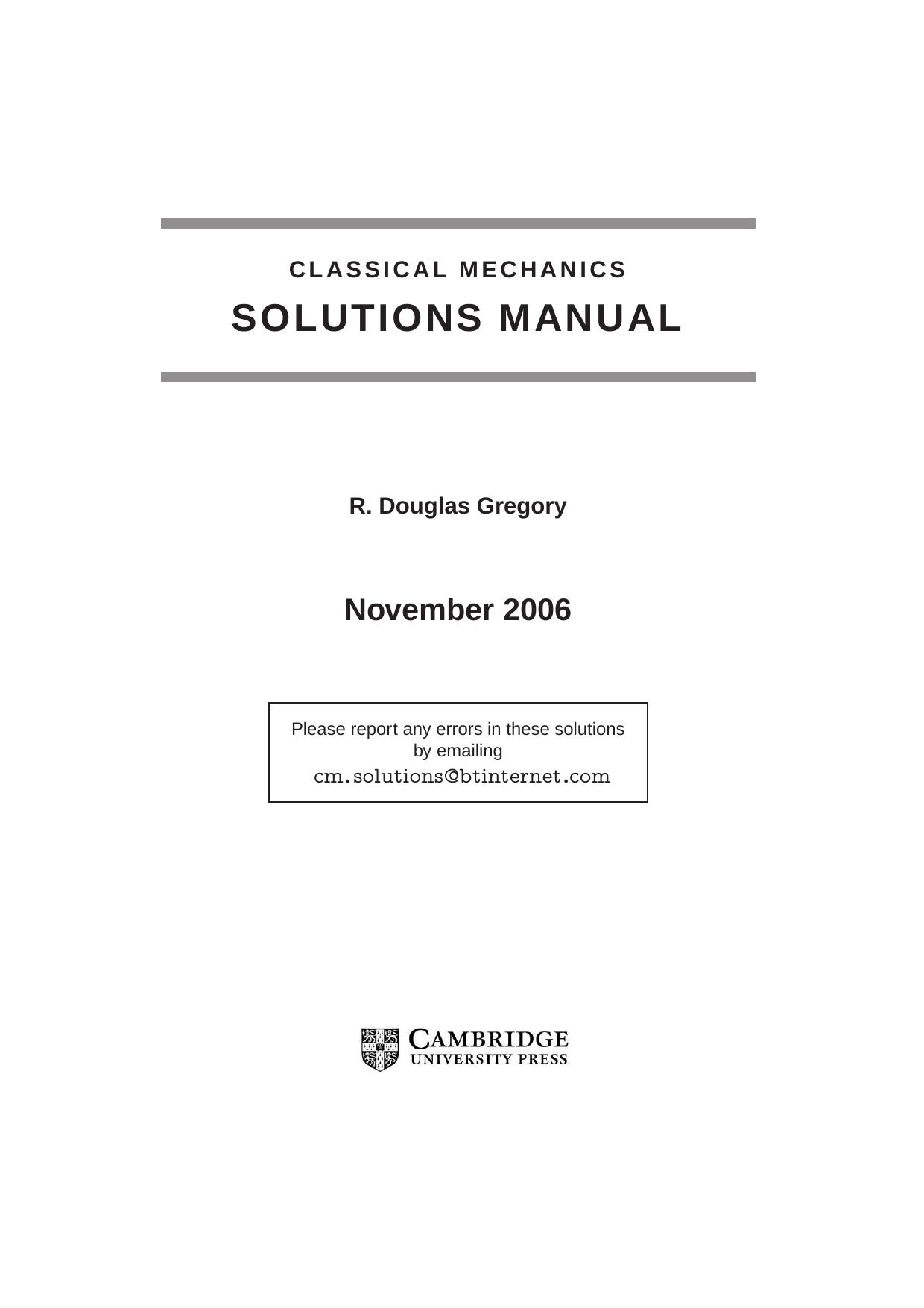 Classical Mechanics. SOLUTIONS by Gregory