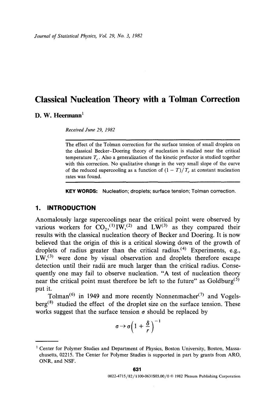 Classical nucleation theory with a tolman correction by Unknown