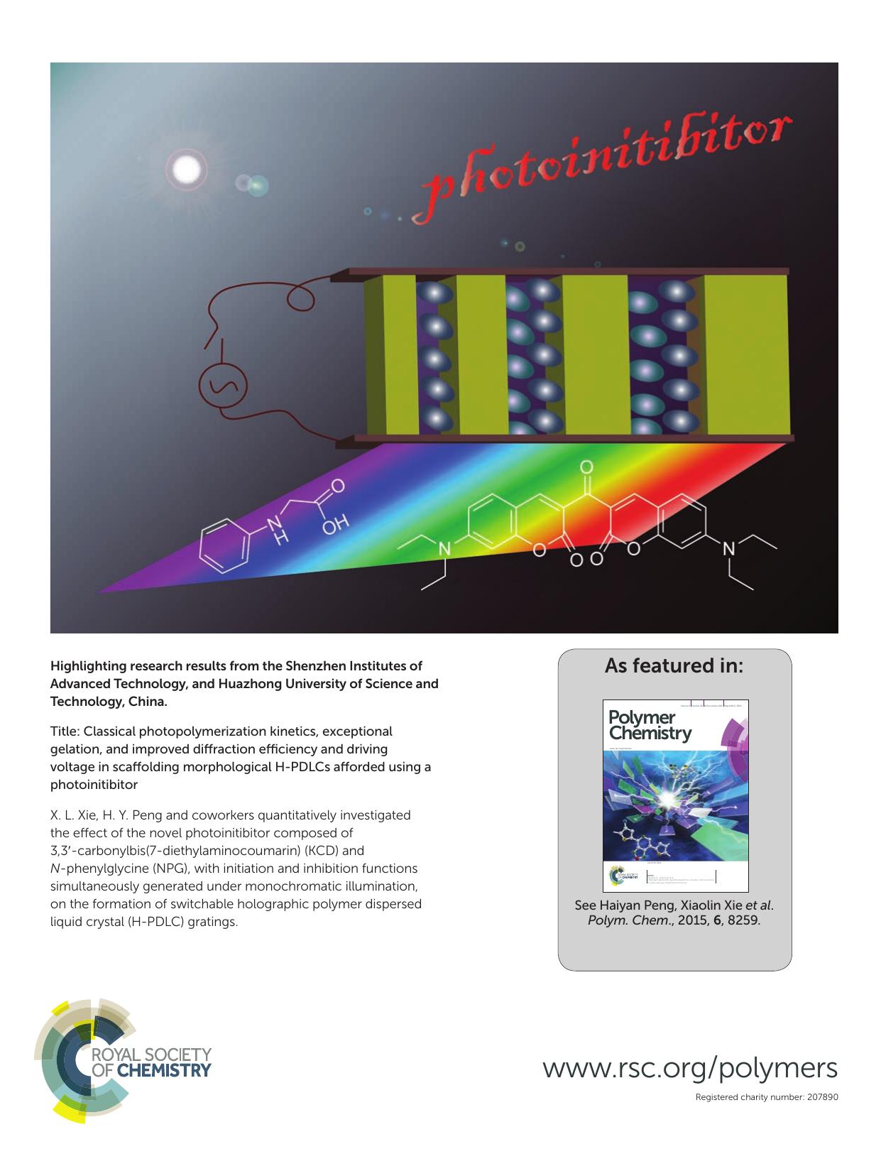 Classical photopolymerization kinetics, exceptional gelation, and improved diffraction efficiency and driving voltage in scaffolding morphological H-PDLCs afforded using a photoinitibitor by unknow