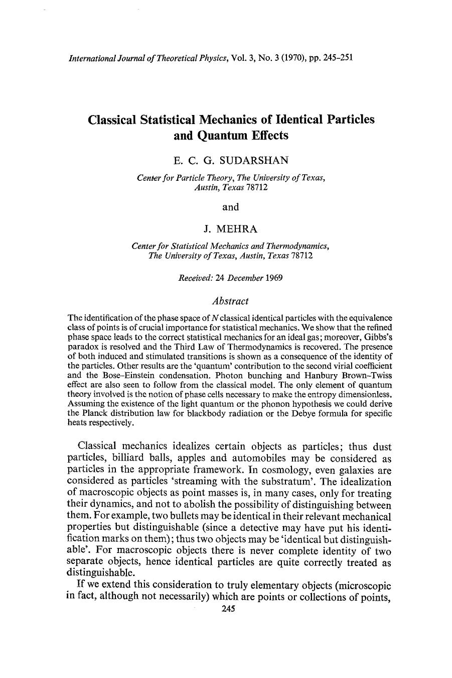Classical statistical mechanics of identical particles and quantum effects by Unknown