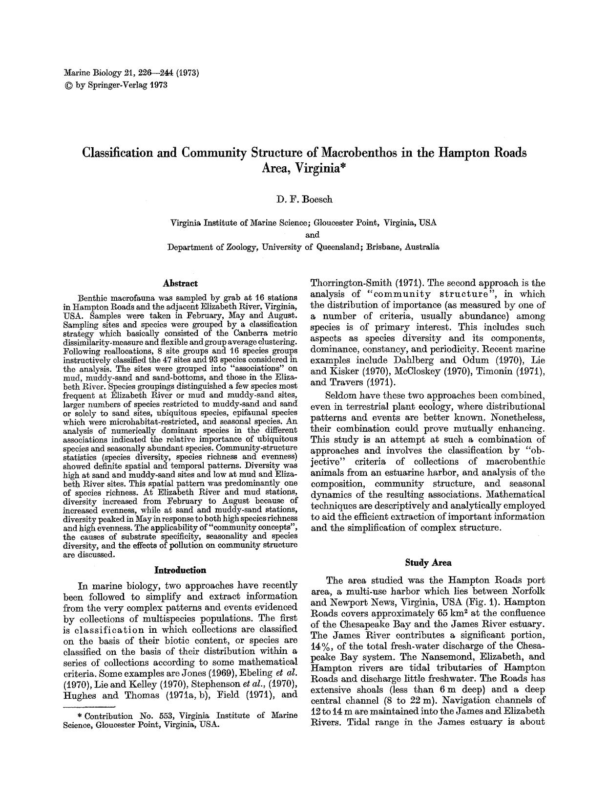 Classification and community structure of macrobenthos in the Hampton Roads area, Virginia by Unknown