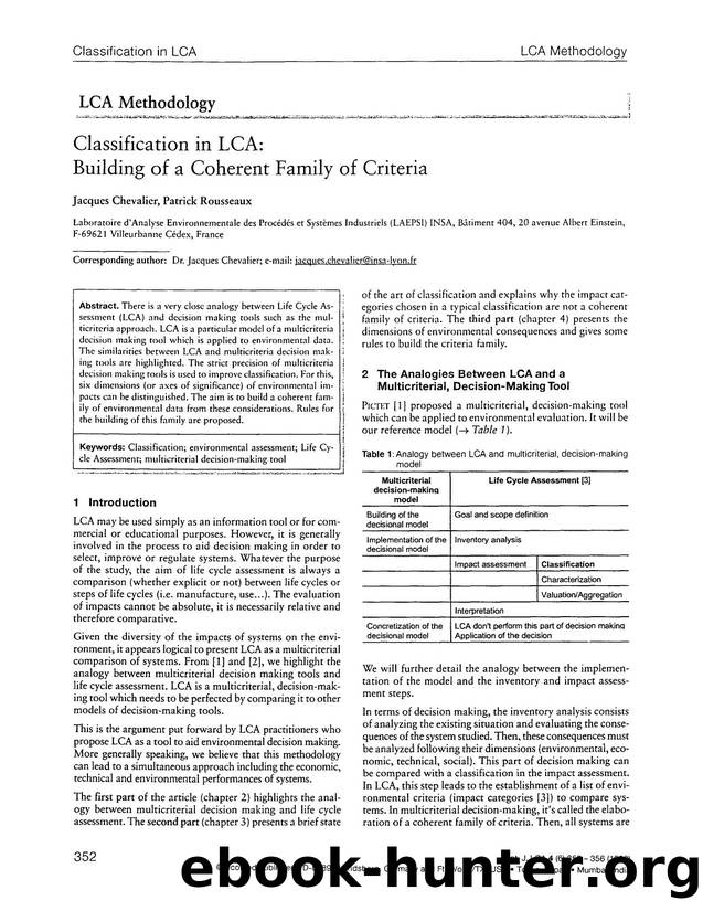 Classification in LCA: Building of a coherent family of criteria by Unknown