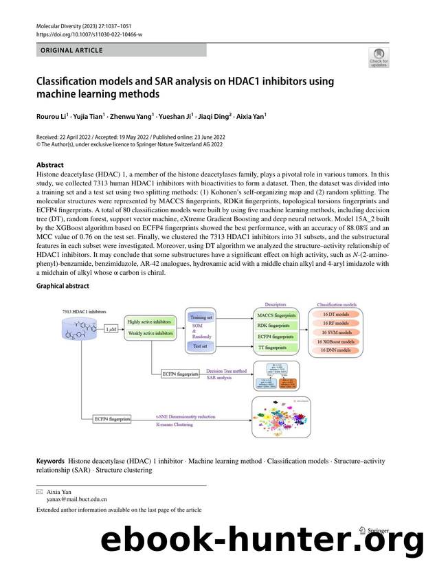 Classification models and SAR analysis on HDAC1 inhibitors using machine learning methods by Rourou Li & Yujia Tian & Zhenwu Yang & Yueshan Ji & Jiaqi Ding & Aixia Yan