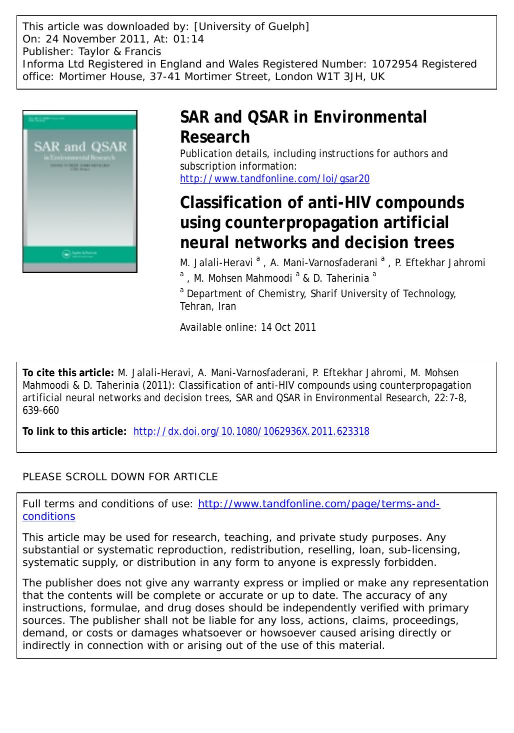 Classification of anti-HIV compounds using counterpropagation artificial neural networks and decision trees by unknow