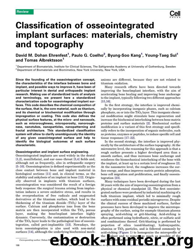 Classification of osseointegrated implant surfaces: materials, chemistry and topography by David M. Dohan Ehrenfest; Paulo G. Coelho; Byung-Soo Kang; Young-Taeg Sul; Tomas Albrektsson