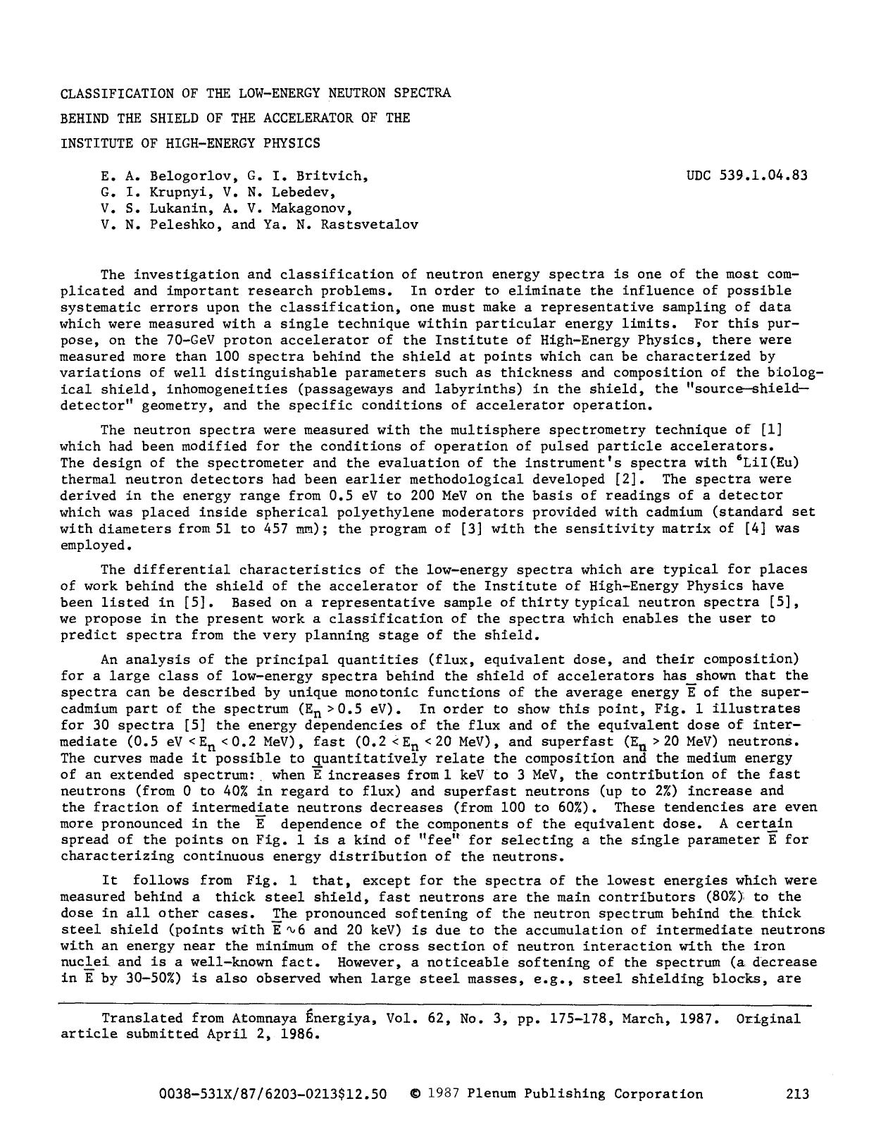 Classification of the low-energy neutron spectra behind the shield of the accelerator of the institute of high-energy physics by Unknown