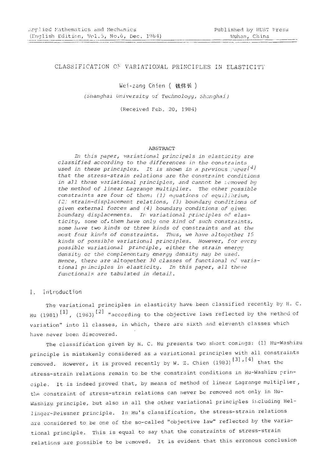 Classification of variational principles in elasticity by Unknown