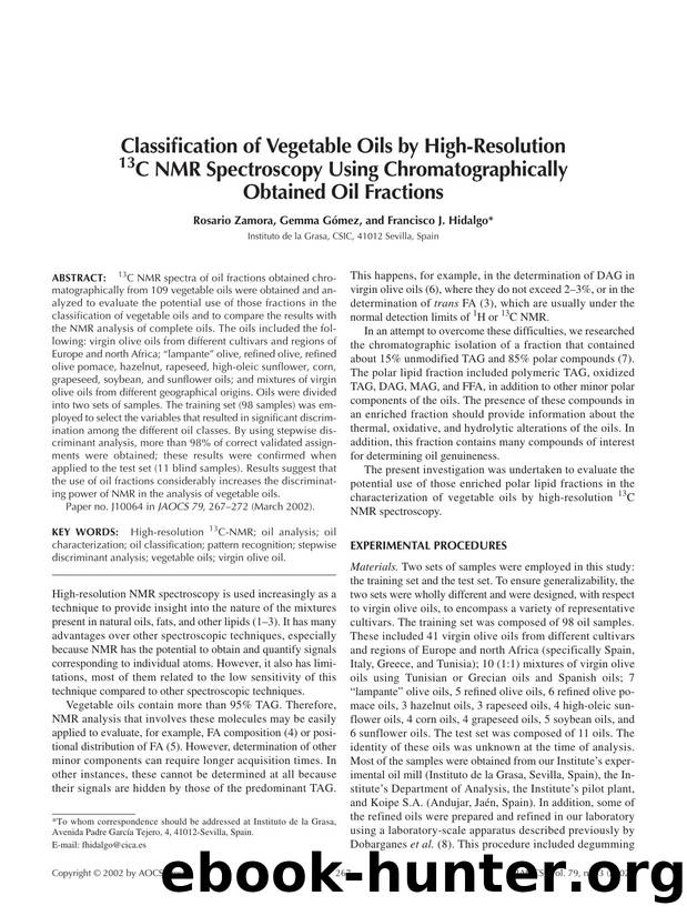 Classification of vegetable oils by high-resolution  <Superscript>13 <Superscript>C NMR spectroscopy using chromatographically obtained oil fractions by Unknown