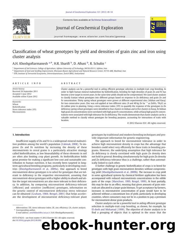 Classification of wheat genotypes by yield and densities of grain zinc and iron using cluster analysis by A.H. Khoshgoftarmanesh & H.R. Sharifi & D. Afiuni & R. Schulin