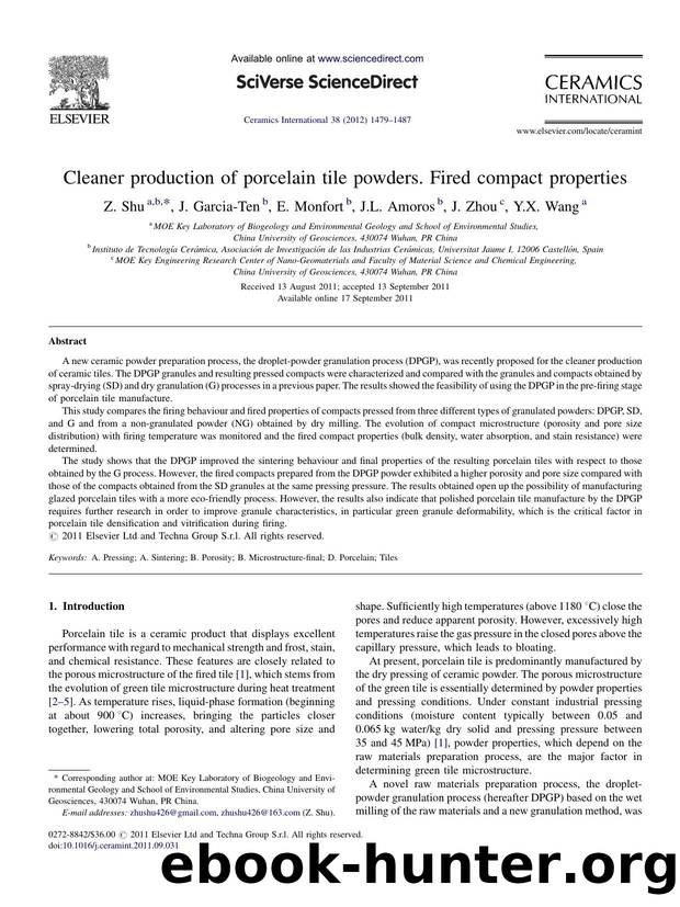 Cleaner production of porcelain tile powders. Fired compact properties by Z. Shu