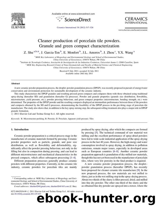 Cleaner production of porcelain tile powders. Granule and green compact characterization by Z. Shu